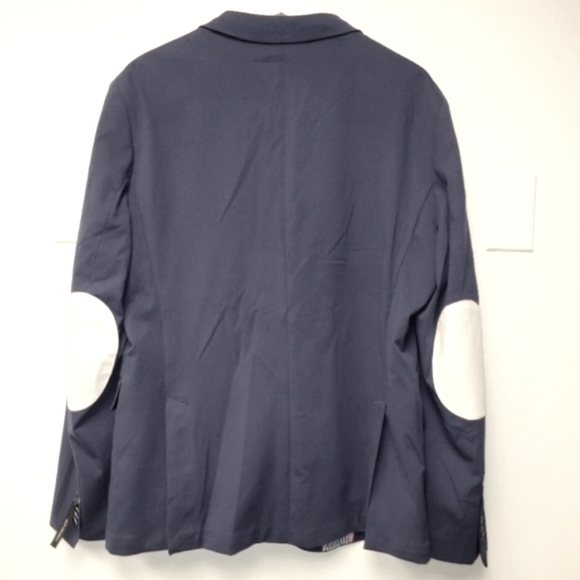 ZARA Man Navy Blue Slim Fit Blazer Jacket White Elbow Patch US Size 54 - Picture 8 of 16